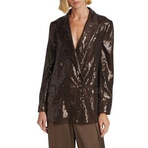 $9995 Brunello Cucinelli Sequin Double-Breasted Jacket Blazer Brown IT 40 / US 4